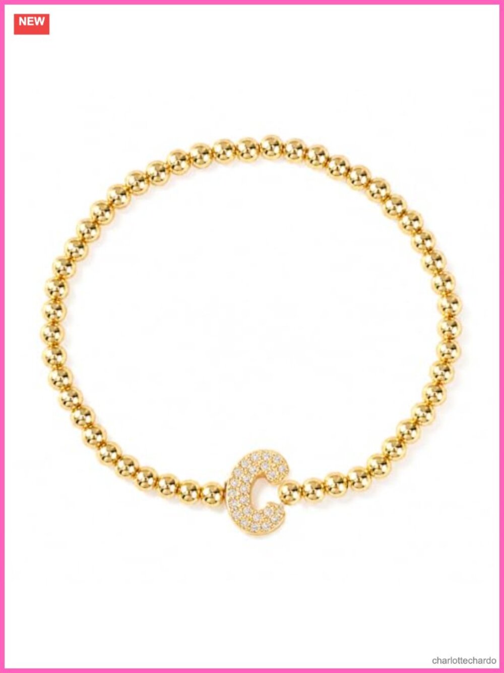 Gold Beaded Initial Bracelet for Women Stretch Gold Plated